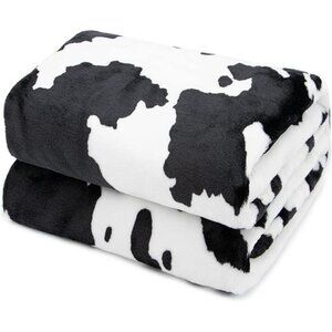 Cow Print Blanket Plush Soft Fleece Flannel Cute Throw Sofa Bed Kids Adults